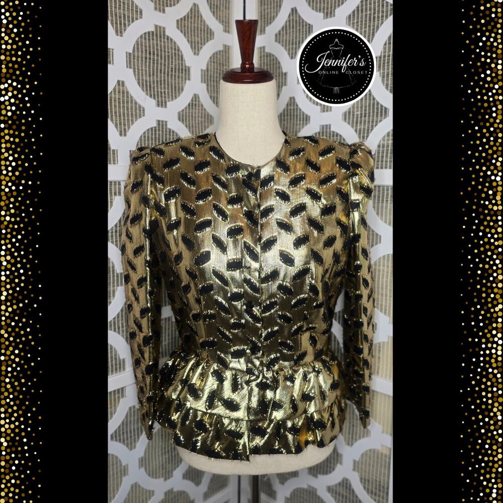 Partridge In A Pear Tree Vintage 80's Metallic Gold & Black Formal Jacket Size 8